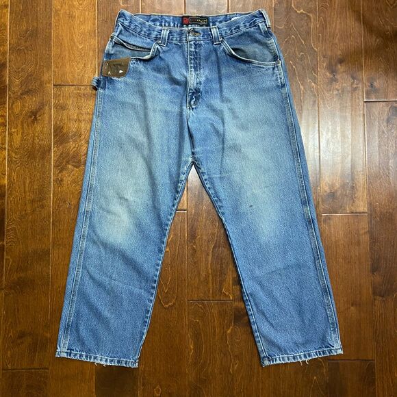 Wrangler Riggs Durashield Straight Leg Workwear Denim Blue Jeans Size 34 x 30 - Picture 2 of 10